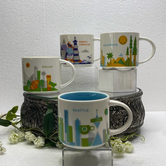 Starbucks Seattle 2017 “You are Here” Collection Ivory Blue & Green NWOT - Picture 1 of 3